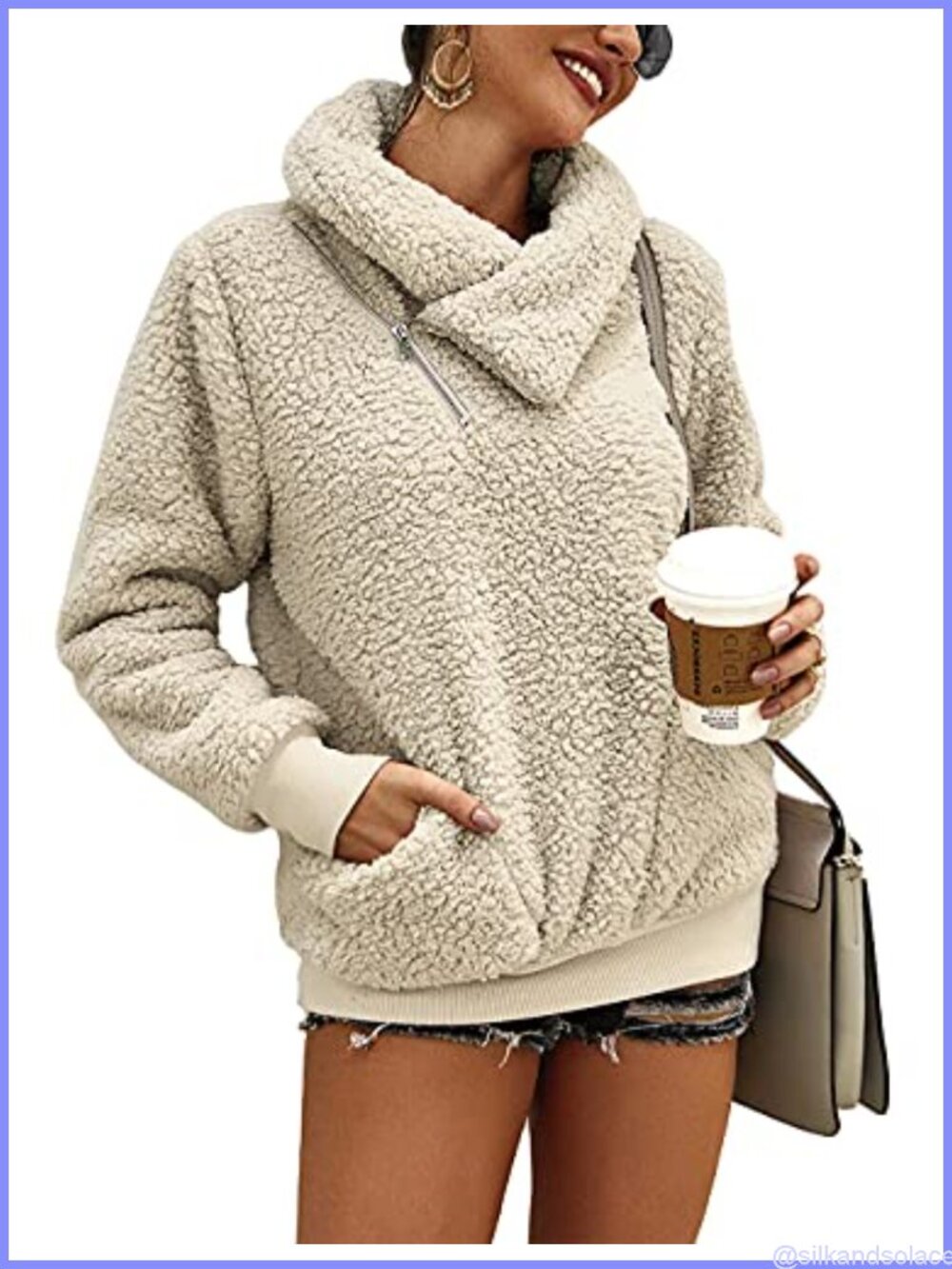 Sherpa Pullover Fleece Zip Sweatshirt Turtleneck Fuzzy Winter Top